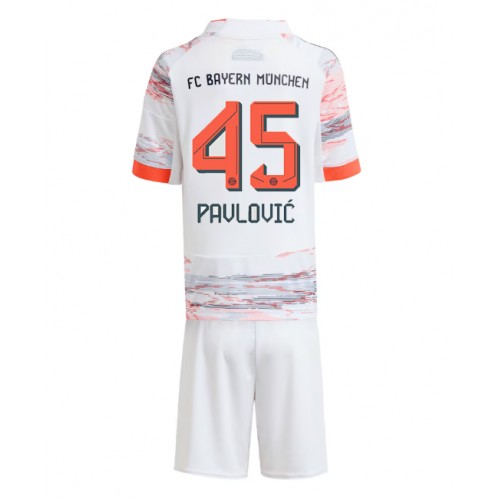 Stroje piłkarskie Bayern Munich Aleksandar Pavlovic #45 Koszulka Wyjazdowej dla dzieci 2025-26 Krótki Rękaw (+ szorty)